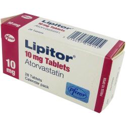 Packung von Lipitor Atorvastatin 10mg Tabletten 