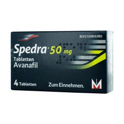 Packung von Spedra Avanafil 50mg 4 Tabletten