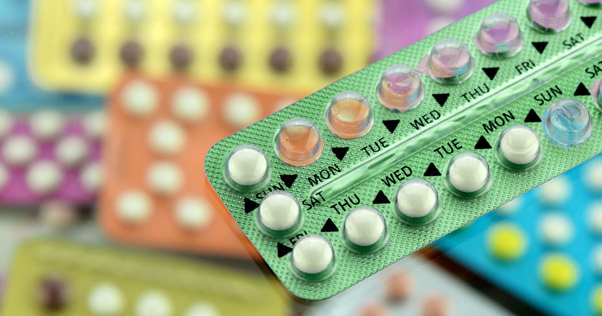 Close-up of a contraceptive pill packet.