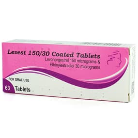 Box contains 63 coated tablets of Levest 150/30 microgram for oral use