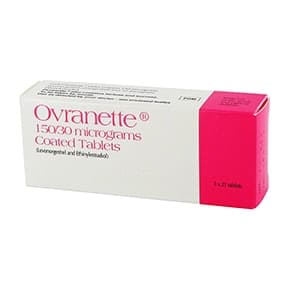 Box of Ovranette® 150/30 micrograms 63 coated tablets
