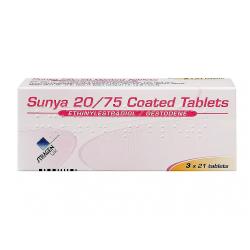 A package of 63 Sunya 20/75 (ethinylestradiol/gestodene) coated tablets