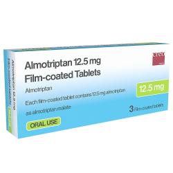 A box of Almotriptan 12.5mg film-coated 3 tablets