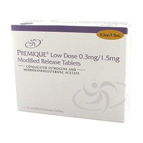 Pack of Premique® Low Dose 0.3mg/1.5mg modified-release 84 tablets