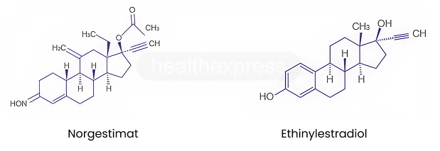 Strukturformel von Norgestimat und Ethinylestradiol
