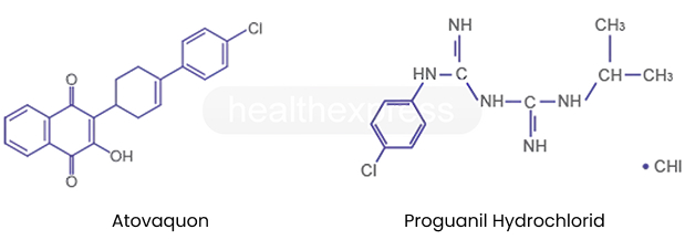 Strukturformel von Atovaquon und Proguanil