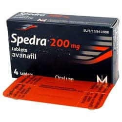 Packung von Spedra Avanafil 200mg 4 Tabletten 