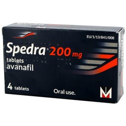Packung von Spedra Avanafil 200mg 4 Tabletten 