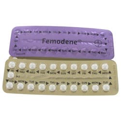 Packung von Femodene Blisterpackung Vorder- und Rückseite