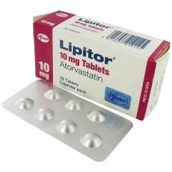 Packung von Lipitor Atorvastatin 10mg Tabletten 