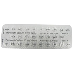 Rückseite der Blisterpackung von Pravastatin 10mg Tabletten 