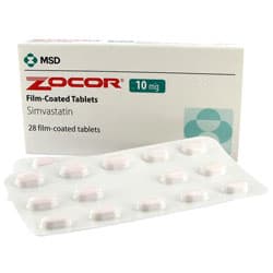 Packung von Zocor 10mg 28 Filmtabletten und Blisterpackung