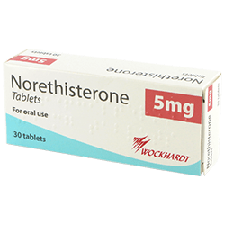 Packung von Norethisteron 5mg 30 Tabletten 