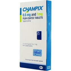 Packung von Champix 0,5mg und 1mg Filmtabletten