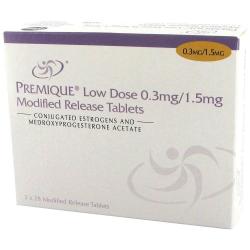 Packung von Premique niedrige Dosis 0,3mg/ 1,5mg