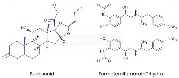 Strukturformel von Budesonid und Formoterolfumarat-Dihydrat