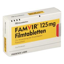 Packung von Famvir 125mg 10 Filmtabletten