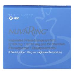Packung von NuvaRing 3 Beutel mit je 1 Ring zur vaginalen Anwendung