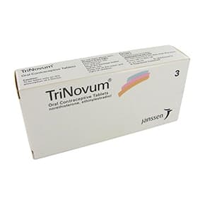 Trinovum mit Norethisteron und Ethinylestradiol Verpackung mit der Rückseite einer Blisterpackung