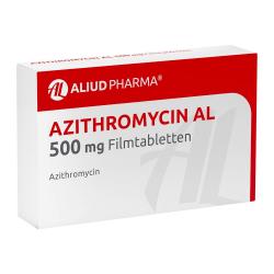 Packung von Azithromycin AL 500mg Filmtabletten