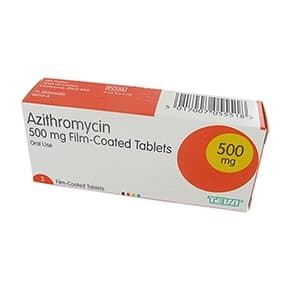 Azithromycin 500mg Antibiotikum Verpackung mit 3 Filmtabletten 