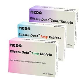 Elleste Solo, Elleste Duet und Elleste Conti 1mg Tabletten mit Estradiol und Norethisteronacetat Verpackungen