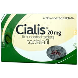 Pakke med 4 Cialis filmovertrukket tabletter af 20mg tadalafil fra Lilly