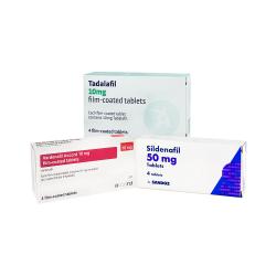 Pakke med 4 filmovertrukne Tadalafil tabletter af 10 mg fra STADA, Pakke med 4 Sildenafil filmovertrukket tabletter af 50mg fra Teva og Pakke med 4 filmovertrukket Vardenafil tabletter af 10 mg fra ACCORD
