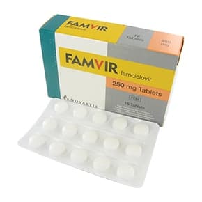 Pakke med famvir 250 mg famciclovir 21 tabletter med blisterpakke