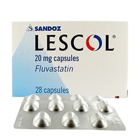 Pakke med 20 mg Lescol tabletter og blisterpakke