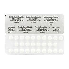 Pilleglas Bendroza tabletter af 1.25 mg Bendroflumethiazide og 573 mg kaliumchlorid fra Teva