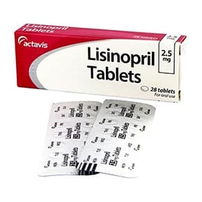 Pakke med 2.5 mg Lisinopril tabletter og blisterpakke