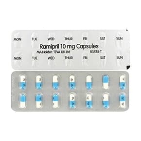 Forside og bagside af 10 mg Ramipril blisterpakke