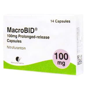 Pakke med 14 Macrobid® 100 mg nitrofurantoin Langfristet frigivelse af kapsler
