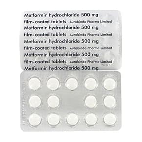 Forside og bagside af 500 mg Metformin tabletter