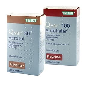 Pakke med Qvar 50 inhalator og Qvar 100 inhalator