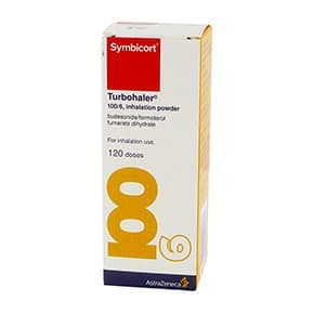 Pakken indeholder 120 doser Symbicort® Turbuhaler® 100/6 Inhalationspulver