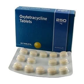 Pakken indeholder 28 tabletter Oxytetracyclin 250 mg med en blisterstrimmel