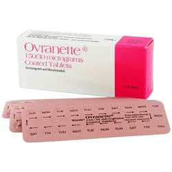 Boite de comprimés Ovranette avec emballages blisters 150/30 mg