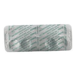 Vue arrière des emballages blisters de comprimés de Metronidazole 400 mg