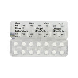 Vue avant et arrière des emballages blisters de comprimés Lisinopril