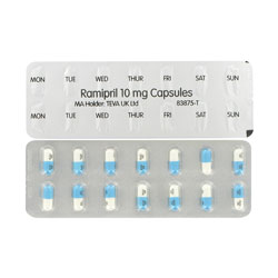 Vue avant et arrière de l'emballage blister des gélules de 10 mg de Ramipril