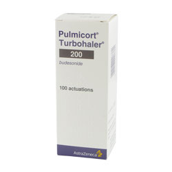 Boite de Pulmicort Turbohaler contenant un inhalateur de 200 mcg de 100 actionnements
