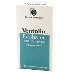 Boite de Ventolin Evohaler  100 mg salbutamol sulfate inhalateur