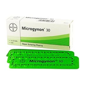 Paket med Microgynon® 30 tabletter för oral användning med blisterrand