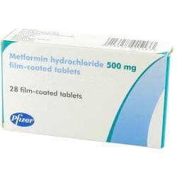 Paket med 500 mg metformintabletter