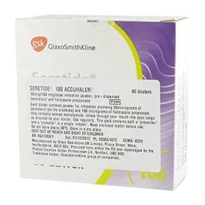 Paket med SERMETIDE® 100 ACCUHALER med 60 BLEMS