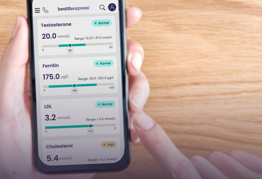 Phone showing blood test biomarker results