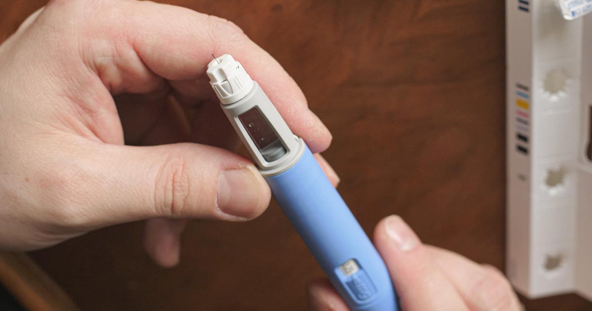 A weight loss pen with a clear, colourless liquid