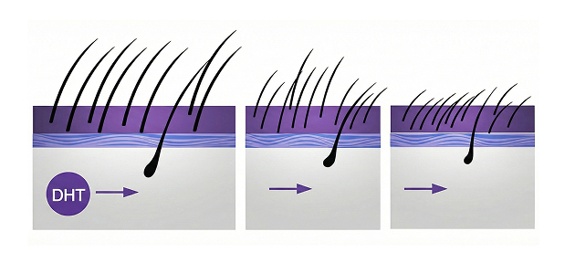 DHT affects the hair follicles
